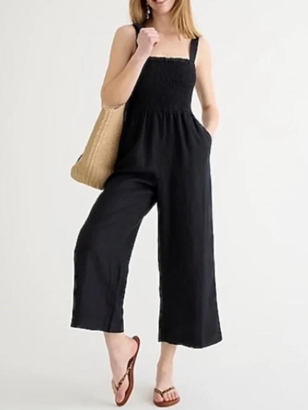 J. Crew Smocked Linen Jumpsuit